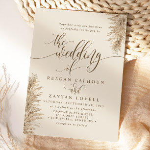 Invitation Herbe des Pampas Mariage Calligraphie Exotique Ter