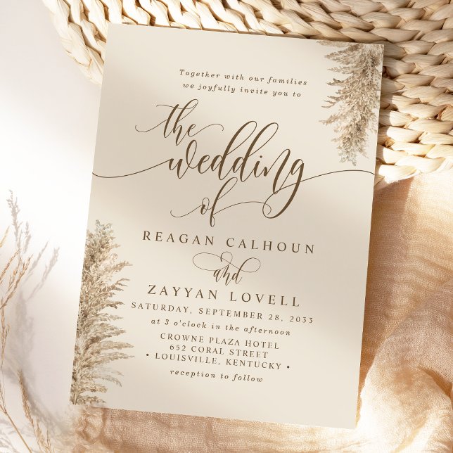 Invitation Herbe des Pampas Mariage Exotique Calligraphie (Créateur téléchargé)
