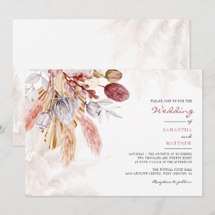 Invitation Herbe des Pampas Mariage Floral Rustique Brun