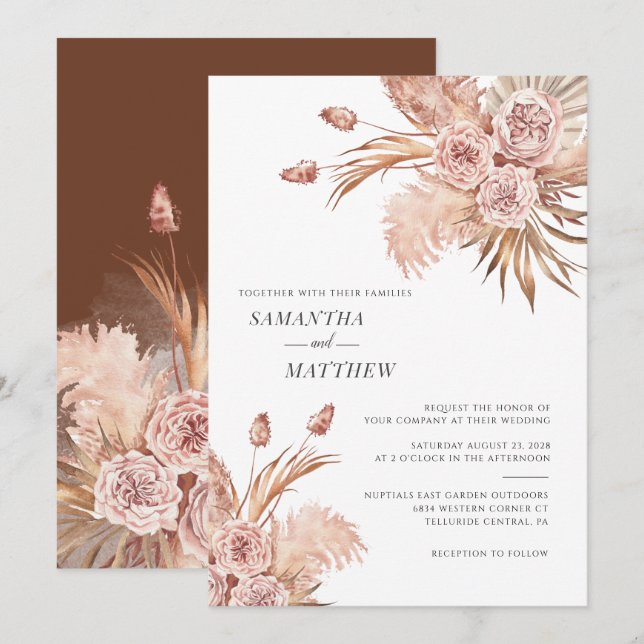 Invitation Herbe des Pampas Moderne Aquarelle Botanique (Devant / Derrière)
