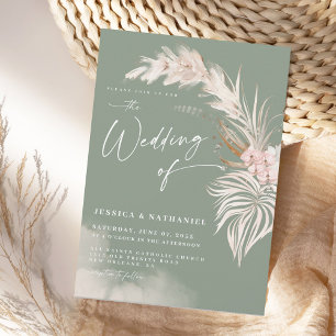 Invitation Herbe des Pampas Moderne Vert Sauge Floral Boho Ma