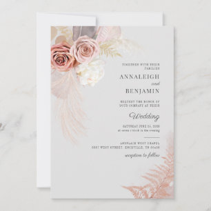 Invitation Herbe des Pampas Palmes Séchées Aquarelle Mariage