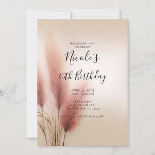Invitation Herbe des Pampas Rose Fête d'Anniversaire Bohème B