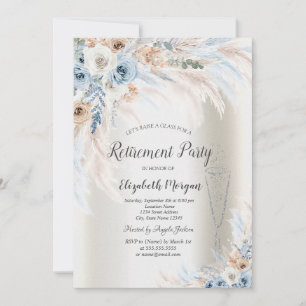 Invitation Herbe des Pampas Roses Bleues Verre Ivoire Retrait