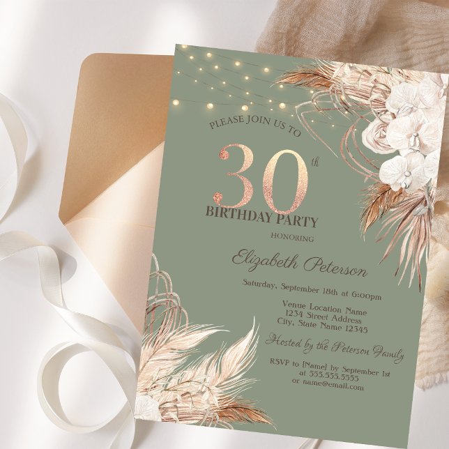 Invitation Herbe des Pampas Vert Sauge 30e Anniversaire (Créateur téléchargé)