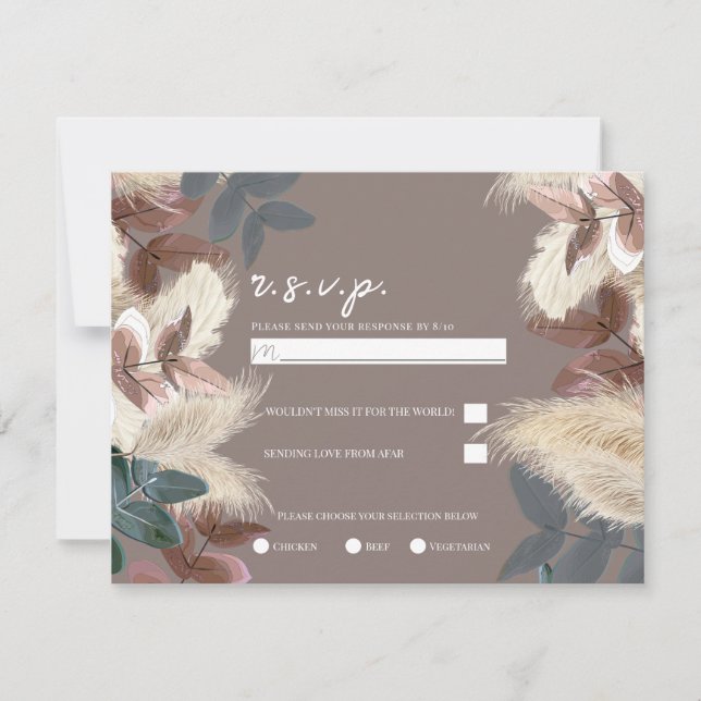 Invitation Herbe et Feuilles des Pampas Mariage Bohème Champê (Devant)