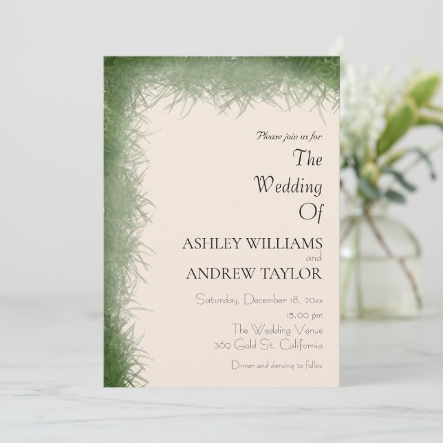 Invitation Herbe verte classique Motif Beige Elégant Mariage (Debout devant)