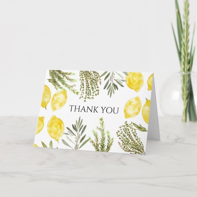 Invitation Herbes botaniques Citrons Aquarelle Merci (Devant)