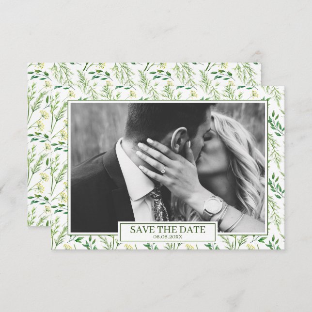 Invitation Herbes botaniques de printemps vert Enregistrer la (Devant / Derrière)