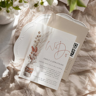 Invitation Herbes des Pampas Rustiques Nous Nous Marions Code