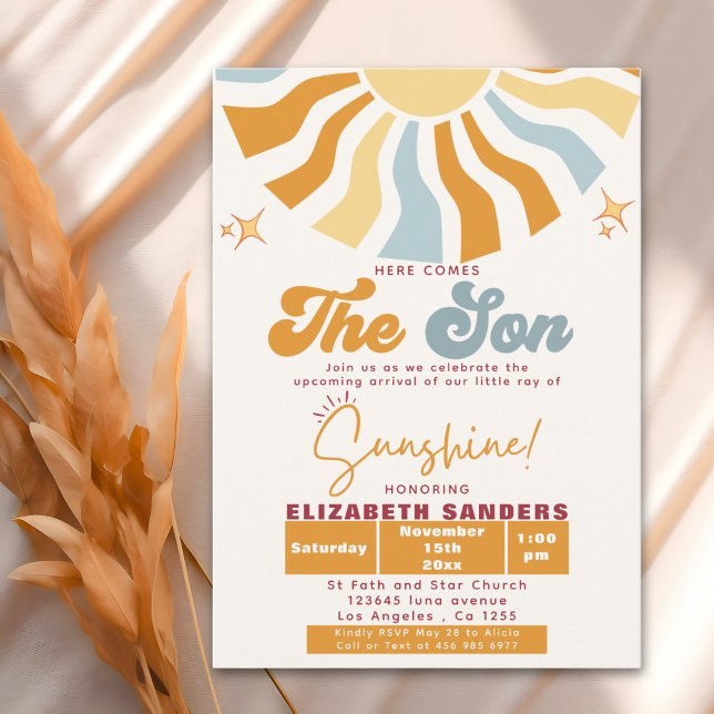 Invitation Here come the son - Retro Sun Baby Shower (Créateur téléchargé)