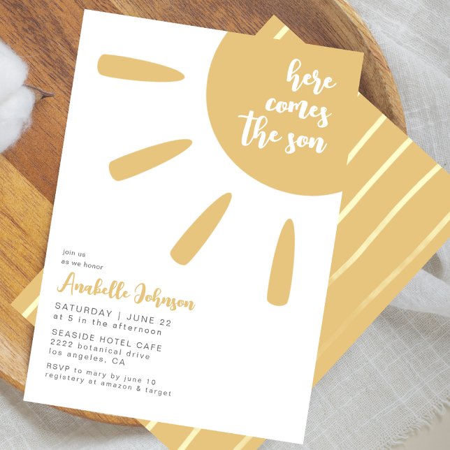 Invitation Here Comes The Son Boho Minimal Baby Shower (Créateur téléchargé)