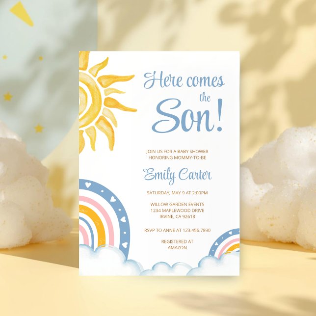 Invitation Here Comes the Son Boho Rainbow Baby Shower (Créateur téléchargé)