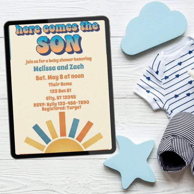 Invitation Here Comes the SON, Boho Sun Baby Shower (Créateur téléchargé)