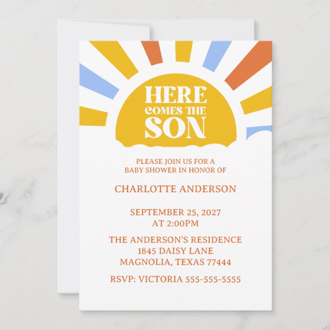 Invitation Here Comes The Son Boy Baby Shower (Devant)