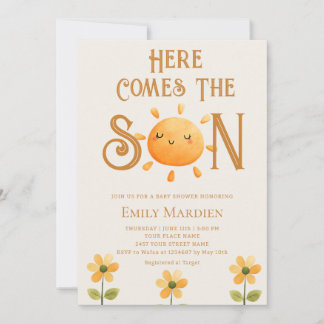 Invitation Here Comes The Son Floral Sunshine Baby Shower