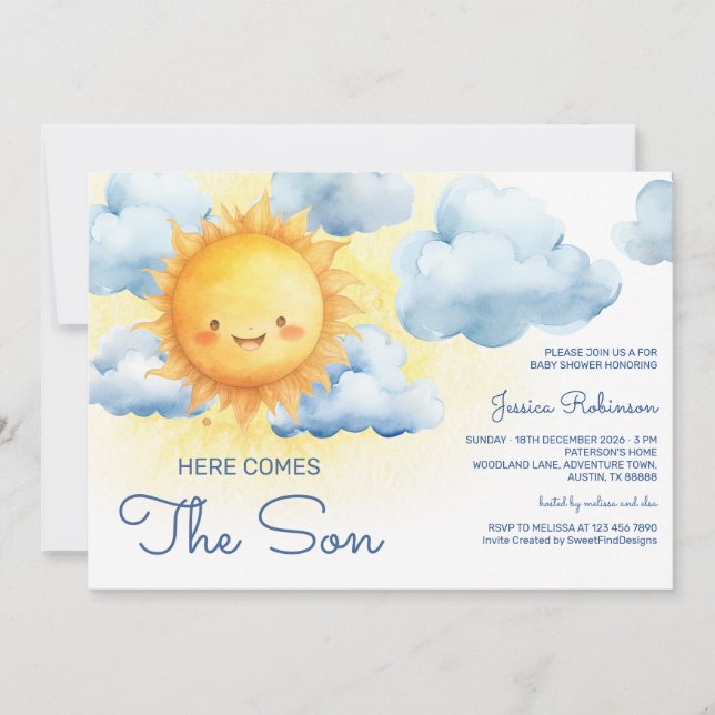 Invitation Here Comes The Son Summer Baby Shower (Devant)