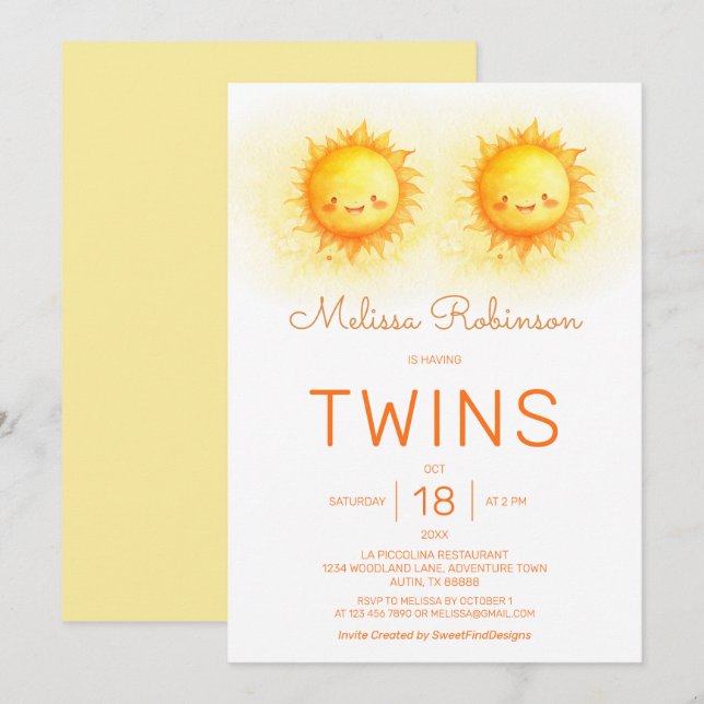 Invitation Here Comes The Son Twins Baby Shower (Devant / Derrière)
