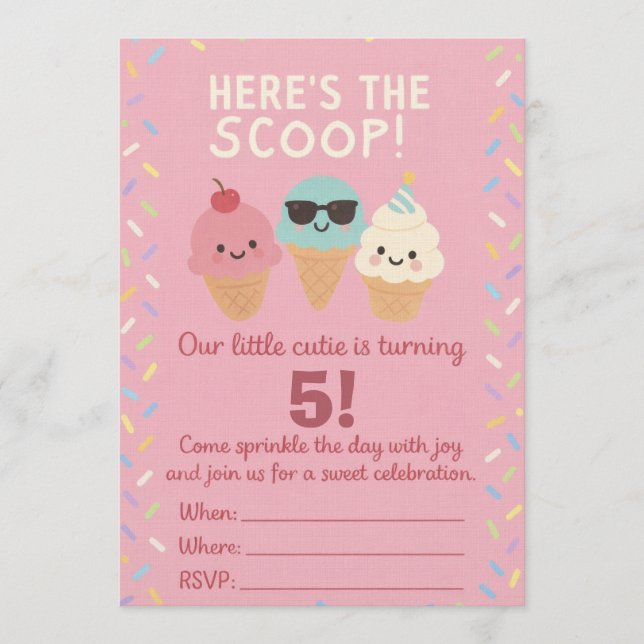 Invitation Here’s the Scoop Ice Cream Birthday Invite (Devant)