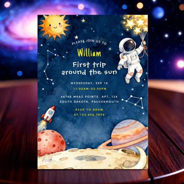 Invitation Here Space First Trip Around The Sun 1st Birthday (Créateur téléchargé)