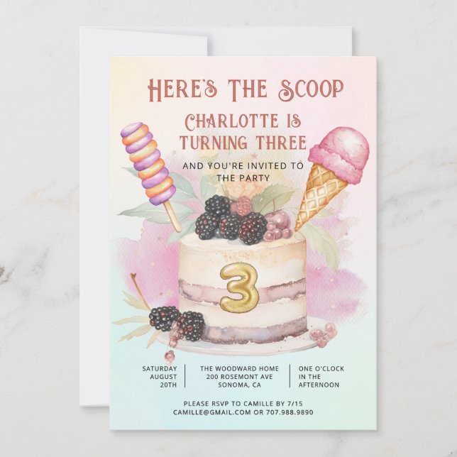 Invitation Here's The Scoop 3rd Birthday Ice Cream Party (Devant)