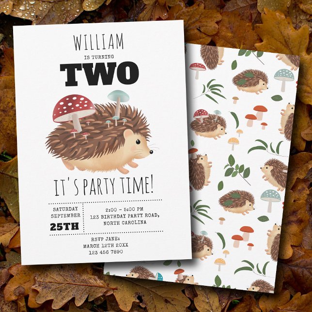Invitation Hérisson Champignon Bois Forêt Anniversaire Drôle (Hedgehog Mushroom Woodland Forest Funny Birthday Invitation)