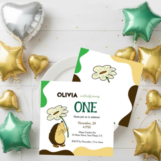 Invitation Hérisson d'anniversaire avec camomille  (Créateur téléchargé)
