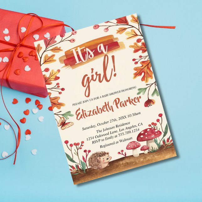 Invitation Hérisson et champignons Chute Baby shower des bois (Créateur téléchargé)