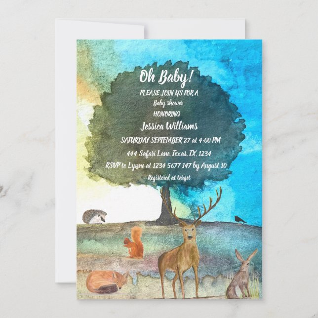 Invitation Hérisson Mignon Aquarelle Animaux de la Forêt Rena (Devant)