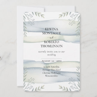Invitation Heritage Blue Green Watercolor Coastal Wedding