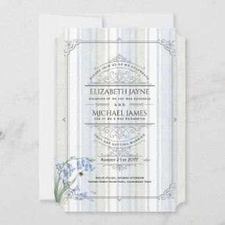 Invitation Heritage Bluebells Bees Blue Sage Floral Wedding