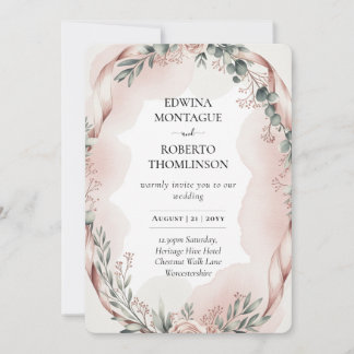 Invitation Heritage Blush Ribbon Watercolor Botanical Wedding
