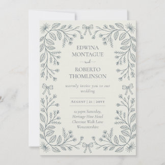 Invitation Heritage Botanical Bows Frame Elegant Wedding