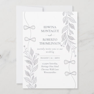 Invitation Heritage Botanical Ribbon Line Art Elegant Wedding