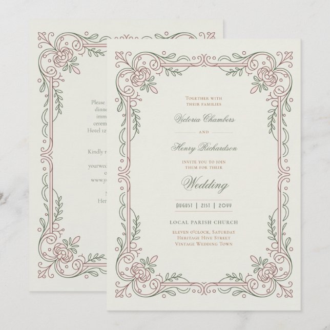 Invitation Heritage | Edwardian Rose Filigree Wedding (Devant / Derrière)