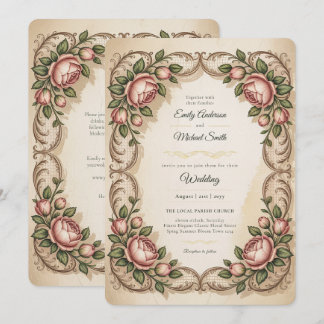 Invitation Héritage | Fleurs de rose antiques victoriennes po