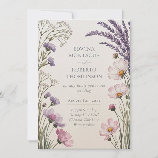 Invitation Heritage Lavender Meadow Wildflower Wedding (Devant)