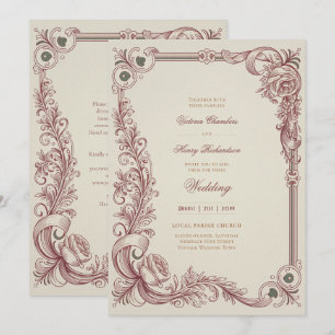 Invitation Héritage Mariage à l'anglaise victorien burgundy