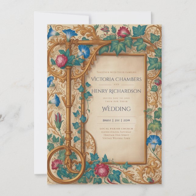 Invitation Héritage | Mariage bijou or Renaissance médiévale (Devant)