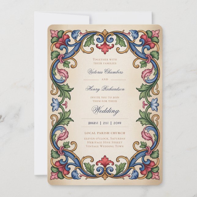 Invitation Héritage | Mariage bijou or Renaissance médiévale (Devant)