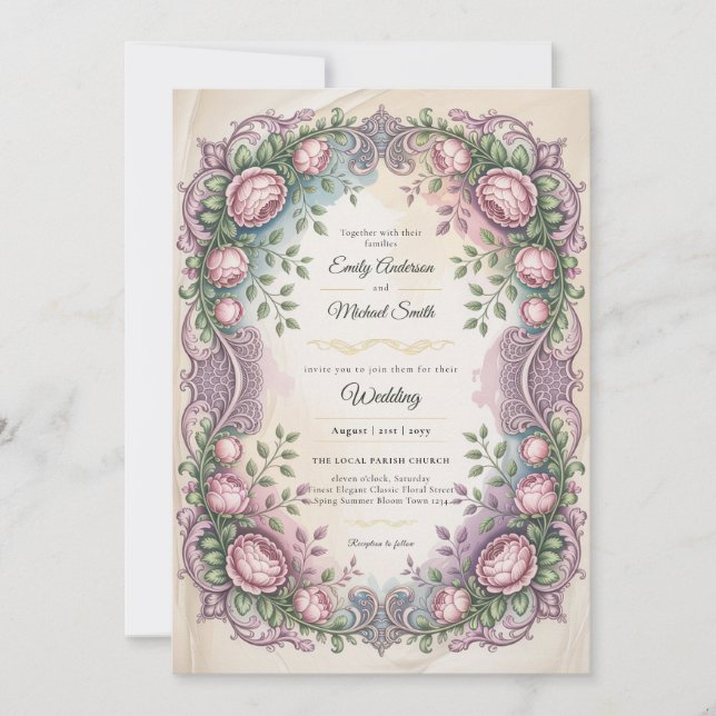 Invitation Héritage | Mariage Botanique Rococo et Victorien (Devant)