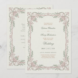 Invitation Héritage Mariage filigrane de rose édouardienne