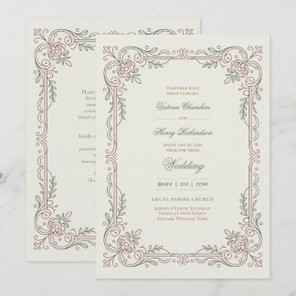 Invitation Héritage | Mariage filigrane de rose édouardienne