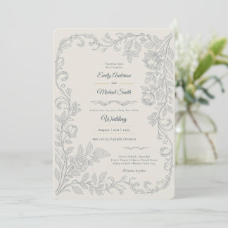 Invitation Héritage | Mariage Floral Argenté Édouardien