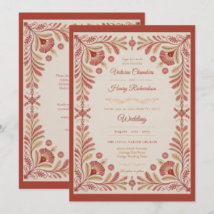 Invitation Héritage Mariage Floral Terracotta Or Art Popula