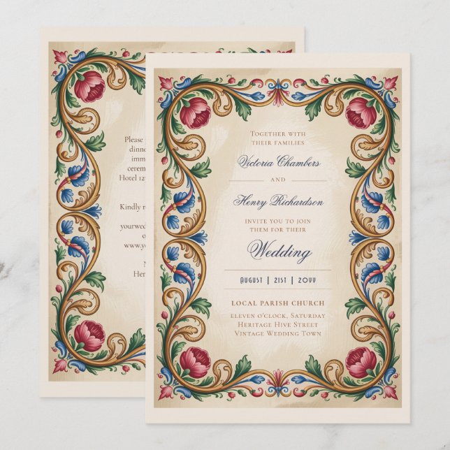 Invitation Héritage | Médiéval Renaissance Bijou Mariage (Devant / Derrière)