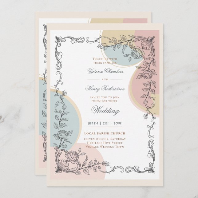 Invitation Heritage | Mid-Century Pastel Botanical Wedding (Devant / Derrière)
