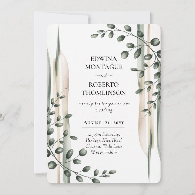 Invitation Heritage Modern Botanical Greenery Wedding (Devant)