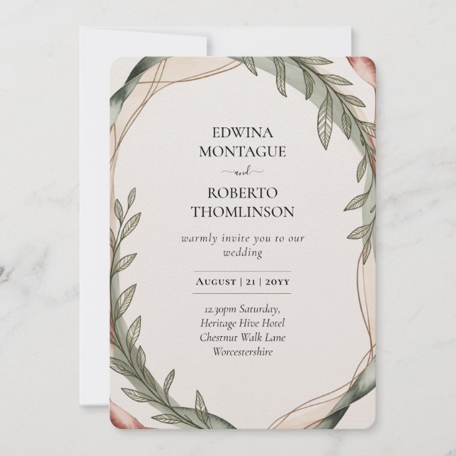 Invitation Heritage Olive Wreath Botanical Wedding (Devant)
