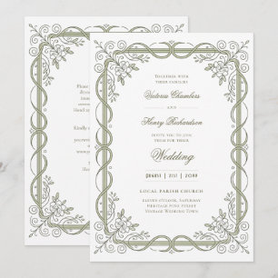 Invitation Héritage Ruban Édouardien aux motifs de sauge